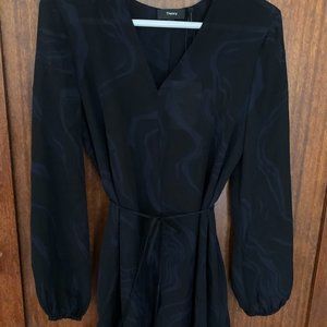 Theory V Neck Godet Dress Size Small, Oil Silk